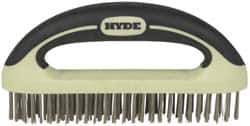 Hyde Tools - 1-1/8 Inch Trim Length Stainless Steel Scratch Brush - 8" Brush Length, 8" OAL, 1-1/8" Trim Length, Plastic with Rubber Overmold Ergonomic Handle - Top Tool & Supply