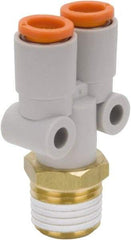 SMC PNEUMATICS - 5/16" Outside Diam, 3/8 NPT, Brass/Polybutylene Push-to-Connect Tube Male Y Connector - 145 Max psi - Top Tool & Supply