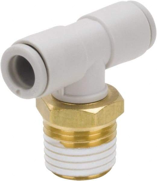 SMC PNEUMATICS - 6mm Outside Diam, 3/8 BSPT, Brass/Polybutylene Push-to-Connect Tube Male Branch Tee - 145 Max psi - Top Tool & Supply