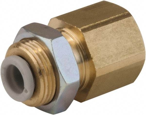 SMC PNEUMATICS - 16mm OD, 3/8 BSPT, Brass/Polybutylene Push-to-Connect Female Bulkhead - 145 Max psi - Top Tool & Supply