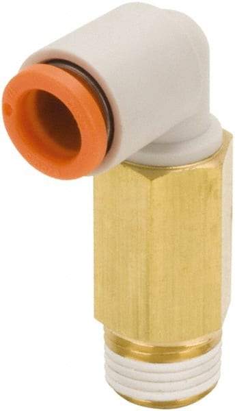 SMC PNEUMATICS - 5/16" Outside Diam, 1/8 NPT, Brass/Polybutylene Push-to-Connect Tube Extended Male Elbow - 145 Max psi - Top Tool & Supply