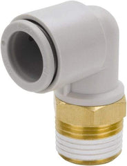 SMC PNEUMATICS - 12mm Outside Diam, 3/8 BSPT, Brass/Polybutylene Push-to-Connect Tube Male Elbow - 145 Max psi - Top Tool & Supply