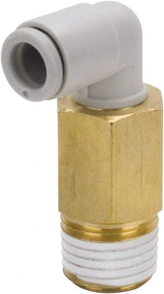 SMC PNEUMATICS - 12mm Outside Diam, 1/4 BSPT, Brass/Polybutylene Push-to-Connect Tube Extended Male Elbow - 145 Max psi - Top Tool & Supply