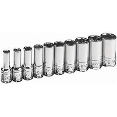 SK - 1/4" Drive Semi-Deep Socket Set - 3/16 to 9/16", Inch Measurement Standard - Top Tool & Supply