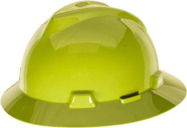 MSA - ANSI Type I, Class E Rated, Ratchet Adjustment Hard Hat - One Size Fits Most, Hi-Viz Yellow, Full Brim - Top Tool & Supply