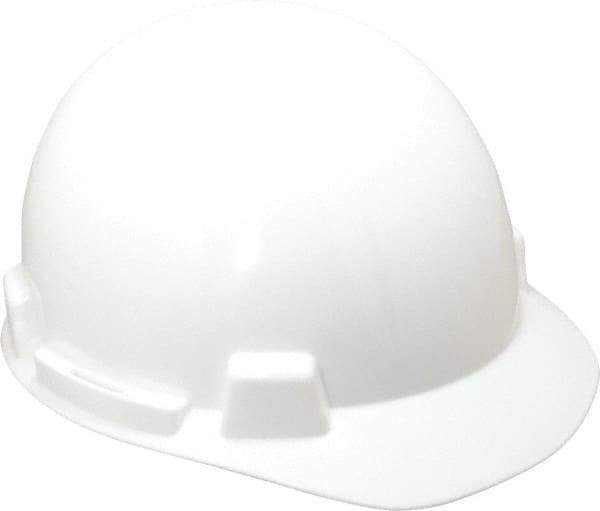 MSA - ANSI Type I, Class E Rated, 4-Point, Ratchet Adjustment Hard Hat - Size 6-1/2 to 8, White, Standard Brim - Top Tool & Supply