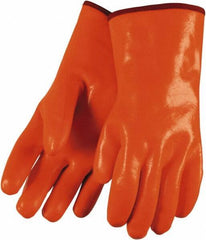 MCR Safety - Size L (9), 12" Long, 28 mil Thick, Supported, PVC Chemical Resistant Gloves - Smooth Finish, Fleece/Jersey Lined, Orange - Top Tool & Supply