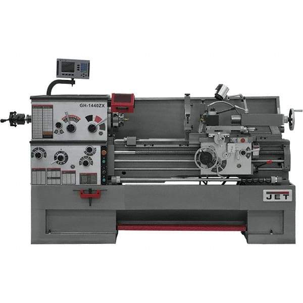 Jet - 14" Swing, 40" Between Centers, 230 Volt, Triple Phase Engine Lathe - 7MT Taper, 7-1/2 hp, 42 to 1,800 RPM, 3-1/8" Bore Diam, 30" Deep x 58" High x 77-1/2" Long - Top Tool & Supply