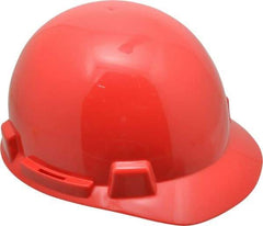 MSA - ANSI Type I, Class E Rated, 4-Point, Ratchet Adjustment Hard Hat - Red, Standard Brim - Top Tool & Supply