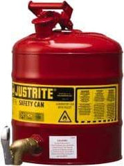 Justrite - 5 Gal Galvanized Steel Self-Closing, Self-Venting, Full-Length Flame Arrester with Bottom Faucet - 16-7/8" High x 11-3/4" Diam, Red with Yellow - Top Tool & Supply