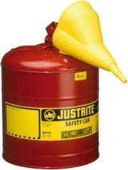 Justrite - 5 Gal 24-Gauge Coated Steel Body Self-Closing, Self-Venting, Full-Length Flame Arrester - 16-7/8" High x 11-3/4" Diam, Red with Yellow - Top Tool & Supply