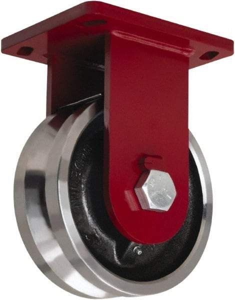 Hamilton - 8" Diam x 4" Wide, Iron Rigid Caster - 6,500 Lb Capacity, Top Plate Mount, 6-1/2" x 7-1/2" Plate, Tapered Roller Bearing - Top Tool & Supply