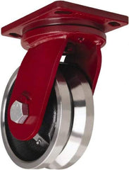 Hamilton - 8" Diam x 3" Wide, Iron Swivel Caster - 5,000 Lb Capacity, Top Plate Mount, 6-1/2" x 7-1/2" Plate, Tapered Roller Bearing - Top Tool & Supply