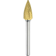 Made in USA - 3/8" Cut Diam, 1/4" Shank Diam, Tree Head Double Cut Burr - Carbide, 3/4" LOC, 2-1/2" OAL - Top Tool & Supply