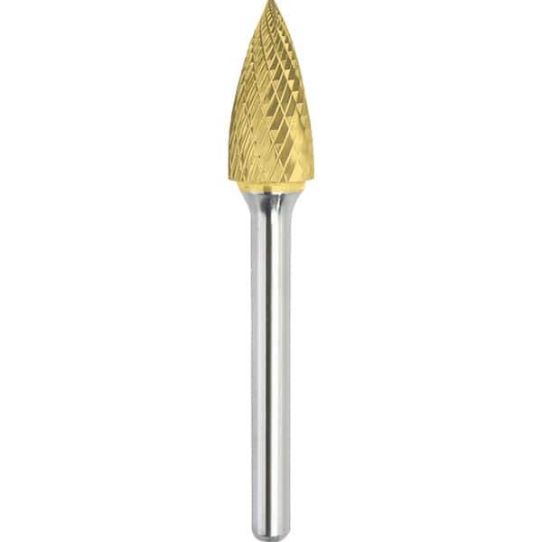 Made in USA - 9.5mm Cut Diam, 0.2362" Shank Diam, Tree Head Double Cut Burr - Carbide, 19mm LOC, 64mm OAL - Top Tool & Supply