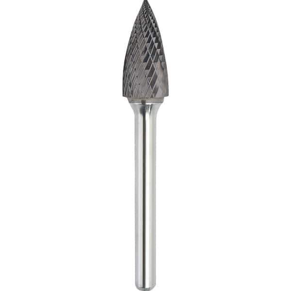 Made in USA - 9.5mm Cut Diam, 0.2362" Shank Diam, Tree Head Double Cut Burr - Carbide, 19mm LOC, 64mm OAL - Top Tool & Supply