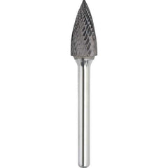 Made in USA - 6.3mm Cut Diam, 0.1181" Shank Diam, Tree Head Double Cut Burr - Carbide, 12.7mm LOC, 50mm OAL - Top Tool & Supply