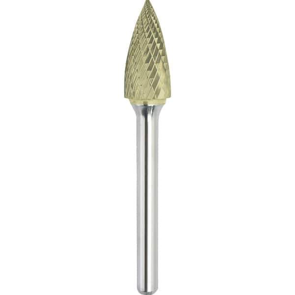 Made in USA - 1/2" Cut Diam, 0.2362" Shank Diam, Tree Head Double Cut Burr - Carbide, 25mm LOC, 70mm OAL - Top Tool & Supply