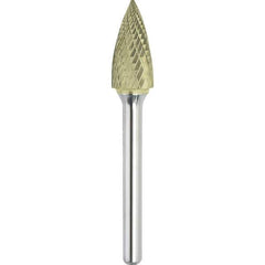 Made in USA - 1/4" Cut Diam, 1/8" Shank Diam, Tree Head Double Cut Burr - Carbide, 1/2" LOC, 2" OAL - Top Tool & Supply