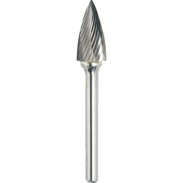 Made in USA - 9.5mm Cut Diam, 0.2362" Shank Diam, Tree Head Single Cut Burr - Carbide, 19mm LOC, 64mm OAL - Top Tool & Supply