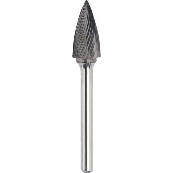 Made in USA - 19mm Cut Diam, 0.2362" Shank Diam, Tree Head Single Cut Burr - Carbide, 25mm LOC, 70mm OAL - Top Tool & Supply