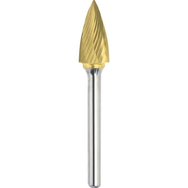 Made in USA - 19mm Cut Diam, 0.2362" Shank Diam, Tree Head Single Cut Burr - Carbide, 25mm LOC, 70mm OAL - Top Tool & Supply