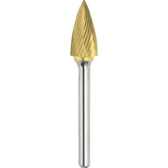 Made in USA - 1/2" Cut Diam, 0.2362" Shank Diam, Tree Head Single Cut Burr - Carbide, 19mm LOC, 64mm OAL - Top Tool & Supply