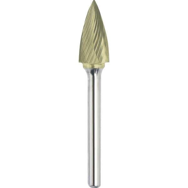 Made in USA - 1/2" Cut Diam, 0.2362" Shank Diam, Tree Head Single Cut Burr - Carbide, 25mm LOC, 70mm OAL - Top Tool & Supply