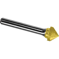 Made in USA - 7/16" Cut Diam, 1/4" Shank Diam, Cone Head Chipbreaker Cut Burr - Carbide, 1/4" LOC, 2" OAL - Top Tool & Supply