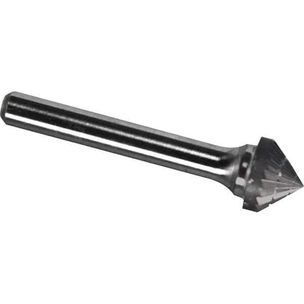 Made in USA - 7/16" Cut Diam, 1/4" Shank Diam, Cone Head Chipbreaker Cut Burr - Carbide, 1/4" LOC, 2" OAL - Top Tool & Supply