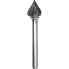 Made in USA - 5/8" Cut Diam, 1/4" Shank Diam, Cone Head Single Cut Burr - Carbide, 9/16" LOC, 2-5/16" OAL - Top Tool & Supply