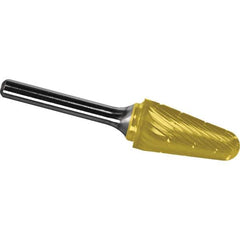 Made in USA - 1/4" Cut Diam, 1/4" Shank Diam, Cone Head Chipbreaker Cut Burr - Carbide, 5/8" LOC, 2" OAL - Top Tool & Supply