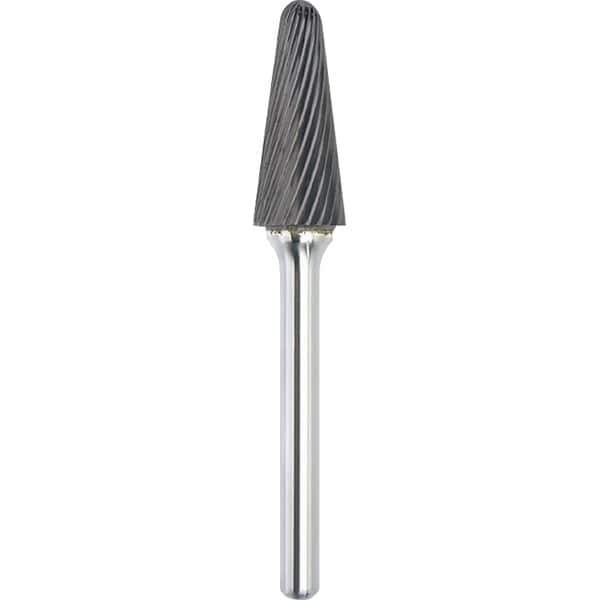 Made in USA - 16mm Cut Diam, 0.2362" Shank Diam, Cone Head Single Cut Burr - Carbide, 30mm LOC, 75mm OAL - Top Tool & Supply