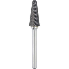 Made in USA - 5/8" Cut Diam, 1/4" Shank Diam, Cone Head Single Cut Burr - Carbide, 1-5/16" LOC, 3-1/16" OAL - Top Tool & Supply