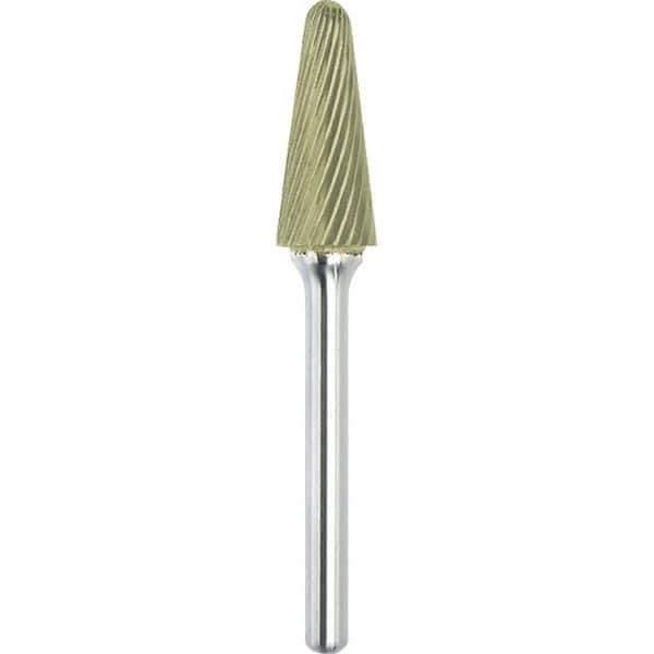 Made in USA - 1/2" Cut Diam, 0.2362" Shank Diam, Cone Head Single Cut Burr - Carbide, 28mm LOC, 73mm OAL - Top Tool & Supply