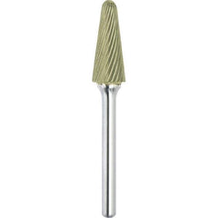 Made in USA - 5/8" Cut Diam, 1/4" Shank Diam, Cone Head Single Cut Burr - Carbide, 1-5/16" LOC, 3-1/16" OAL - Top Tool & Supply