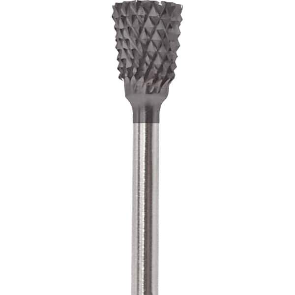 Made in USA - 2.3mm Cut Diam, 0.0925" Shank Diam, Tree with Radius Head Double Cut Burr - Carbide, 4.2mm LOC, 42.2mm OAL - Top Tool & Supply