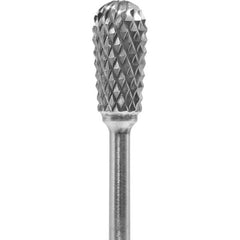 Made in USA - 1/4" Cut Diam, 0.0925" Shank Diam, Inverted Cone Head Diamond Cut Burr - Carbide, 1/2" LOC, 2" OAL - Top Tool & Supply