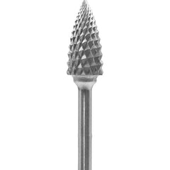 Made in USA - 1/4" Cut Diam, 0.0925" Shank Diam, Tree Head Diamond Cut Burr - Carbide, 1/2" LOC, 2" OAL - Top Tool & Supply