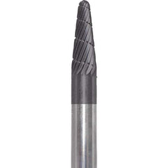 Made in USA - 6mm Cut Diam, 0.2362" Shank Diam, Cone Head Double Cut Burr - Carbide, 16mm LOC, 50mm OAL - Top Tool & Supply