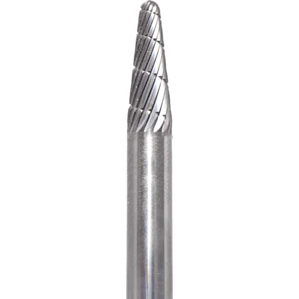 Made in USA - 6mm Cut Diam, 0.2362" Shank Diam, Cone Head Aluma Cut Burr - Carbide, 16mm LOC, 50mm OAL - Top Tool & Supply