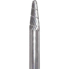 Made in USA - 1/4" Cut Diam, 1/4" Shank Diam, Cone Head Fastmill Cut Burr - Carbide, 5/8" LOC, 2" OAL - Top Tool & Supply