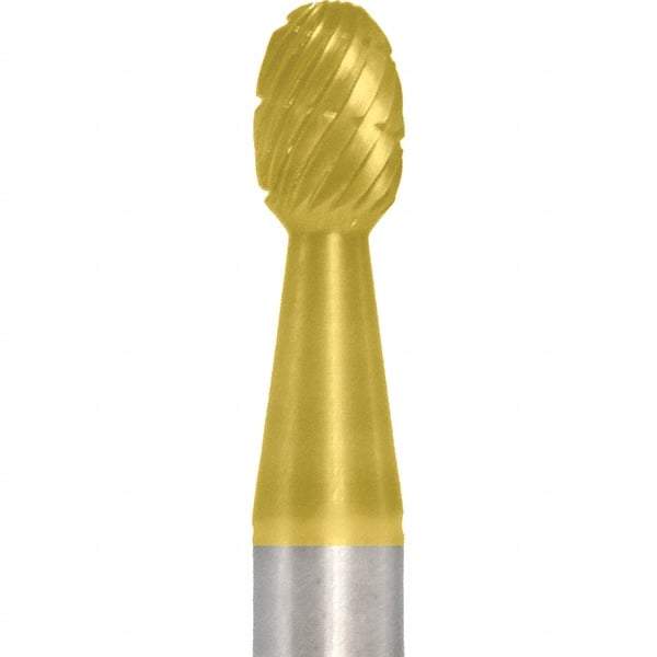 Made in USA - 1/4" Cut Diam, 1/4" Shank Diam, Oval Head Fastmill Cut Burr - Carbide, 3/8" LOC, 2" OAL - Top Tool & Supply