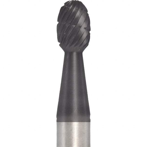 Made in USA - 6mm Cut Diam, 0.2362" Shank Diam, Oval Head Double Cut Burr - Carbide, 9.5mm LOC, 50mm OAL - Top Tool & Supply