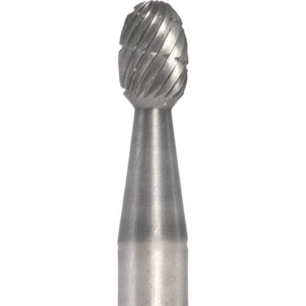 Made in USA - 6mm Cut Diam, 0.2362" Shank Diam, Oval Head Double Cut Burr - Carbide, 9.5mm LOC, 50mm OAL - Top Tool & Supply