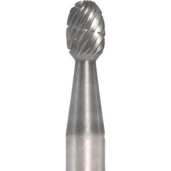 Made in USA - 1/4" Cut Diam, 1/4" Shank Diam, Oval Head Chipbreaker Cut Burr - Carbide, 3/8" LOC, 2" OAL - Top Tool & Supply