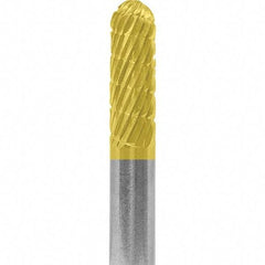 Made in USA - 6mm Cut Diam, 0.2362" Shank Diam, Cylinder with Radius Head Double Cut Burr - Carbide, 16mm LOC, 50mm OAL - Top Tool & Supply