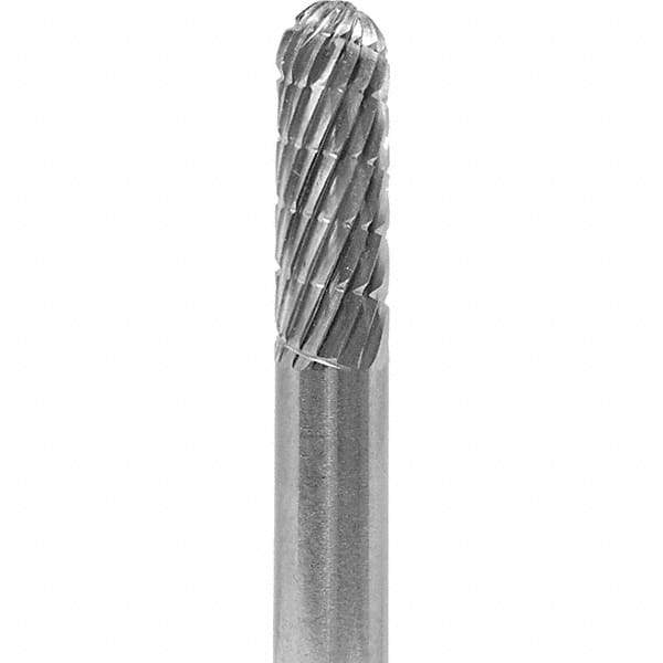 Made in USA - 6mm Cut Diam, 0.2362" Shank Diam, Cylinder with Radius Head Chipbreaker Cut Burr - Carbide, 16mm LOC, 50mm OAL - Top Tool & Supply