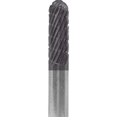 Made in USA - 6mm Cut Diam, 0.2362" Shank Diam, Cylinder with Radius Head Double Cut Burr - Carbide, 16mm LOC, 50mm OAL - Top Tool & Supply