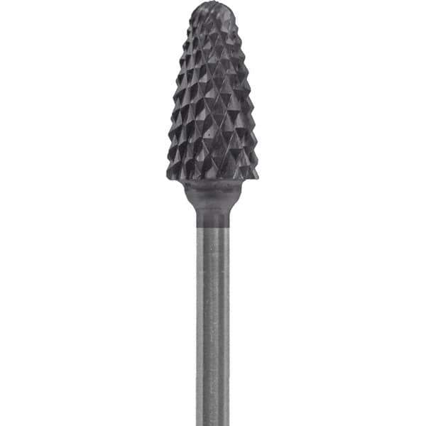 Made in USA - 6mm Cut Diam, 0.0925" Shank Diam, Tree with Radius Head Double Cut Burr - Carbide, 14mm LOC, 52mm OAL - Top Tool & Supply